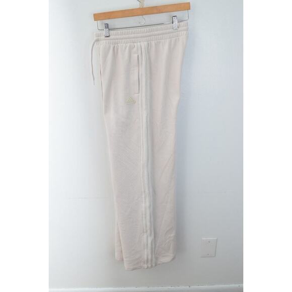 Adidas Womens Small Three Stripes Fleece Wide Pants Cream Off White New - Picture 1 of 5